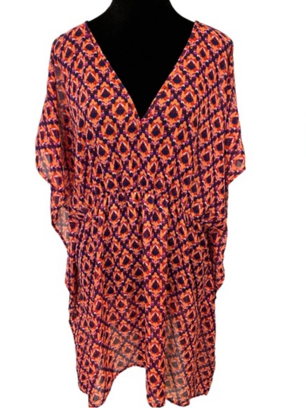 Vibrant Orange and Purple V-Neck Swimsuit Coverup